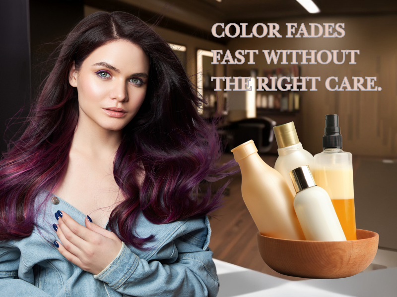 Concerned woman with vibrant dyed hair learning that color fades quickly without the right haircare routine.