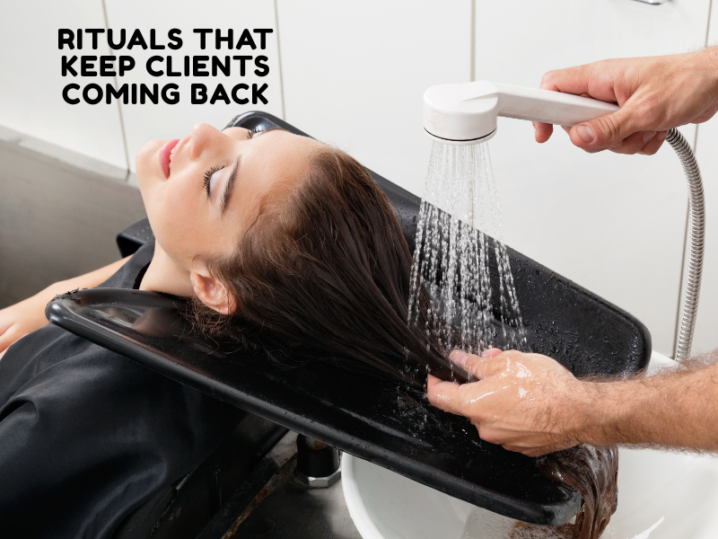 woman receiving relaxing scalp rinse during clean haircare treatment at salon