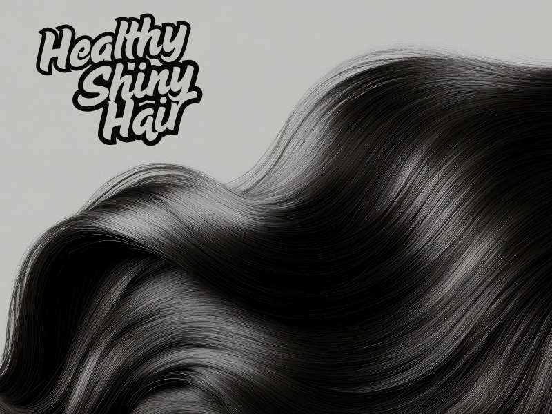 Close-up of long, healthy, shiny black hair against neutral background—ideal for promoting hair gloss treatments, breakage repair, and natural shine.